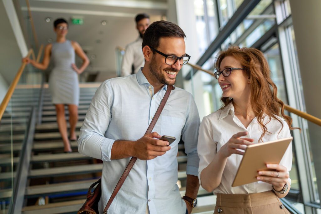 Portrait of attractive businesspeople having free time from work